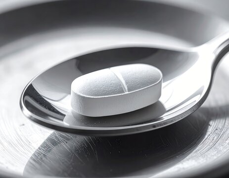 White pill on spoon