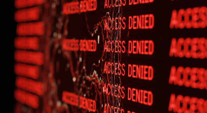 サイバー攻撃やシステム障害を象徴するアクセス拒否の赤い警告画面 デジタル セキュリティの脅威