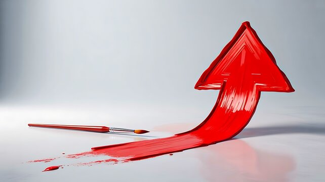 Red upward arrow paint stroke symbolizing growth increase and positive business trend concept