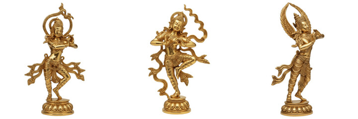 Fototapeta premium Set of Golden Tibetan Dakini Statues Dancing Celestial Goddess PNG