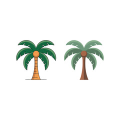 Obraz premium Tropical palm tree icons, summer beach festival poster, travel expo branding, island vacation theme, paradise resort flyer, vector illustration elements
