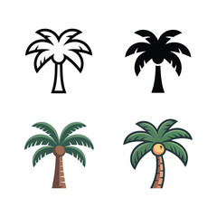 Fototapeta premium Palm trees tropical icons set with silhouettes and color fronds for beach party, summer travel poster, resort branding, vacation blog graphics