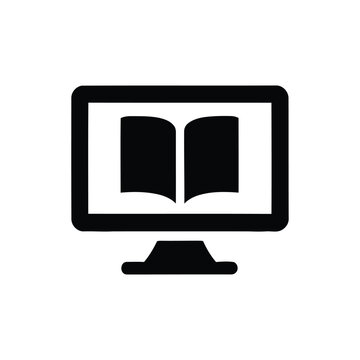 Online library icon, digital reading day poster, education fair branding, e learning course display, study resources banner, vector illustration set