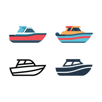 Speed boat icons set, motorboat collection, summer vacation, beach resort rental, marine adventure graphic, water sports banner, vector illustration design