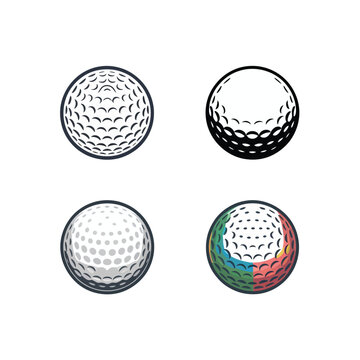 Golf ball icons set, championship event graphic, putting green clinic, weekend league branding, sports camp poster, vector illustration, outdoor recreation