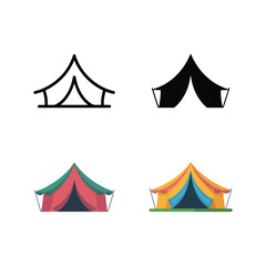 Obraz premium Event canopy tent icons set with outline, solid and colorful styles, festival shelter graphics for fairgrounds, market stalls, outdoor events