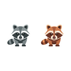 Obraz premium Raccoon couple vector icons, cute woodland animal clipart, autumn craft fair poster, wildlife education day, forest mascot illustration set