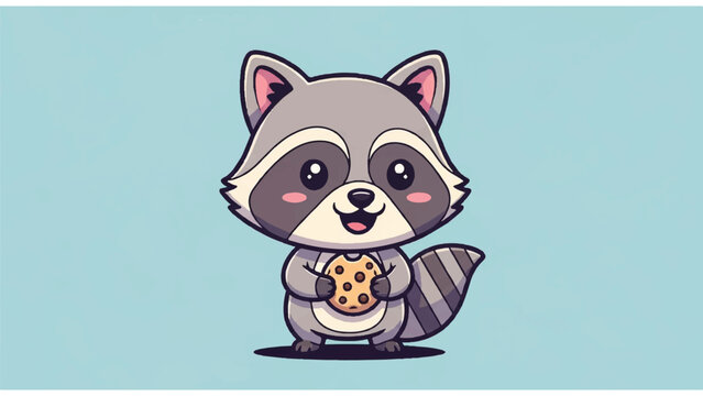 Cute cartoon raccoon holding cookie 2.