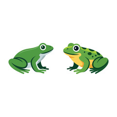 Obraz premium Green frog pair, sitting amphibian mascots, pond ecosystem graphic, biology classroom chart, spring festival banner, nature camp session, vector illustration