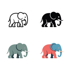 Fototapeta premium Color elephant icons set in gray blue and pink, cute wildlife clipart for nursery decor, kids apps, festival posters