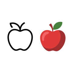 Fototapeta premium Red apple icon collection, autumn harvest fair poster, organic market branding, healthy lifestyle graphic, school nutrition day element, vector illustration