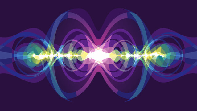 Vibrant digital vibration pattern with glowing waves and colorful rings on dark background abstract technology concept