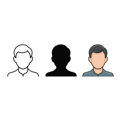 Fototapeta premium Profile avatar collection with outline head, solid silhouette and neutral color portrait, user account icon set for website authentication.