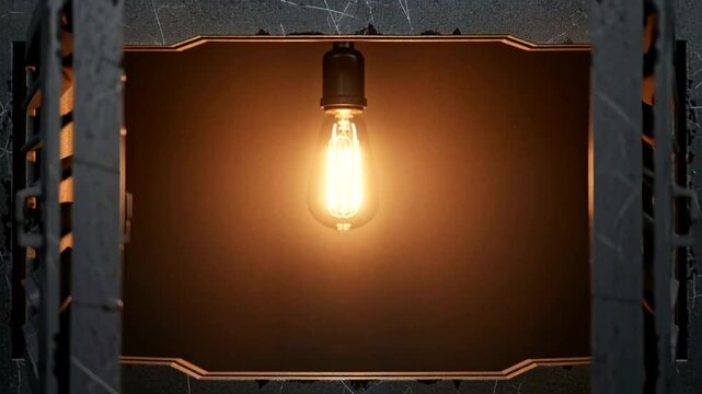 Glowing Light Bulb in Dark Room.