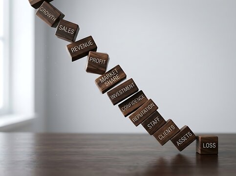 Leaning Domino Blocks &ndash; Risk and Strategy Concept