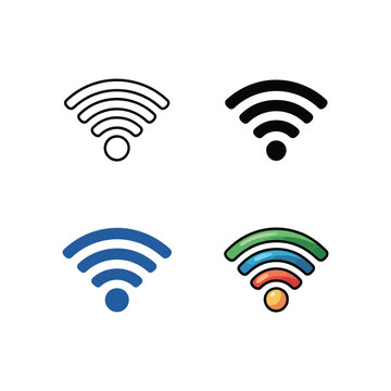 Wireless internet icons collection, hotspot coverage symbol, conference branding, smart home seminar, network troubleshooting session, tech support event, vector illustration