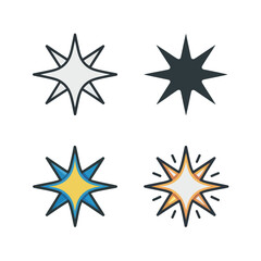 Obraz premium Sparkle star icons set with bright and dark bursts, magic twinkle elements for celebration posters, party stickers, Halloween graphics