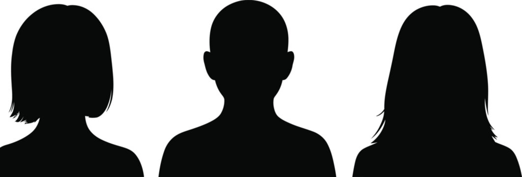 Three black silhouette heads  person