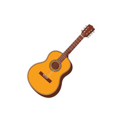Obraz premium Classic acoustic guitar illustration, wooden body instrument for mariachi music, folk songs, street festival banners, recording studio and lessons promotions.