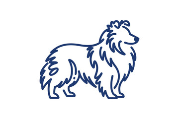 Fototapeta premium Blue outline of a standing dog with long fur