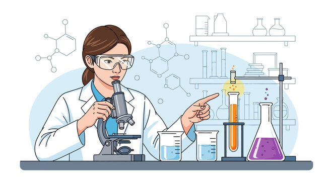 Female scientist examining samples under microscope in laboratory