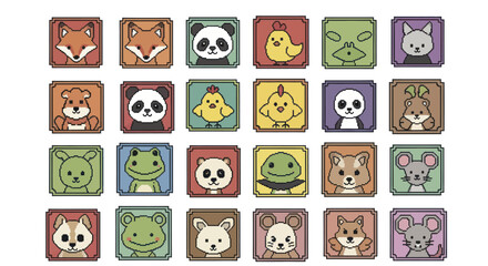 Fototapeta premium Collection of Adorable Cartoon Animal Faces in Square Frames.