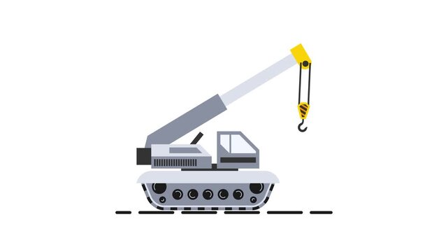 Excavator crane moving forward animation white background