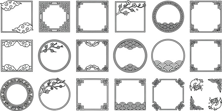 Set of traditional chinese decorative frames and borders