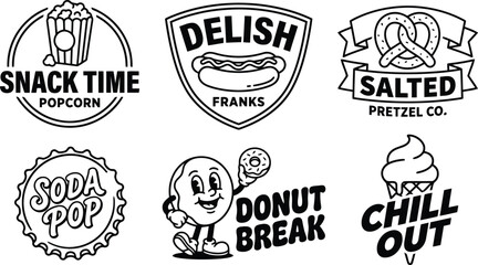 Obraz premium Set of black and white snack food logos and emblems