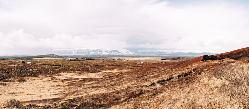 Open moor landscape. Vast open wilderness with rolling hills and cloudy skies in sight