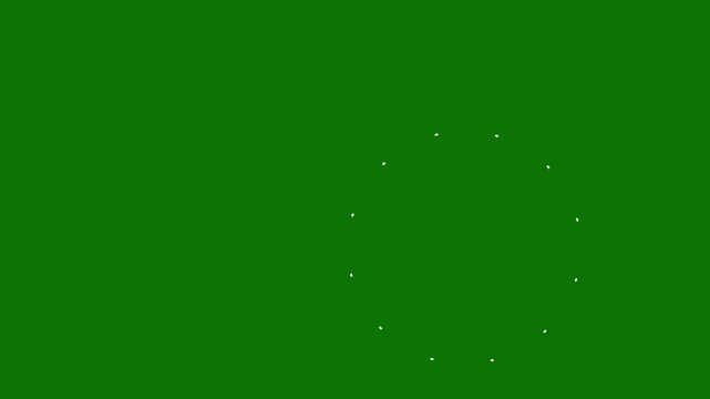 Dynamic line shape blast animation with circular firework bursts and glowing spark lines, stylish motion graphics overlay on green screen background. 4k