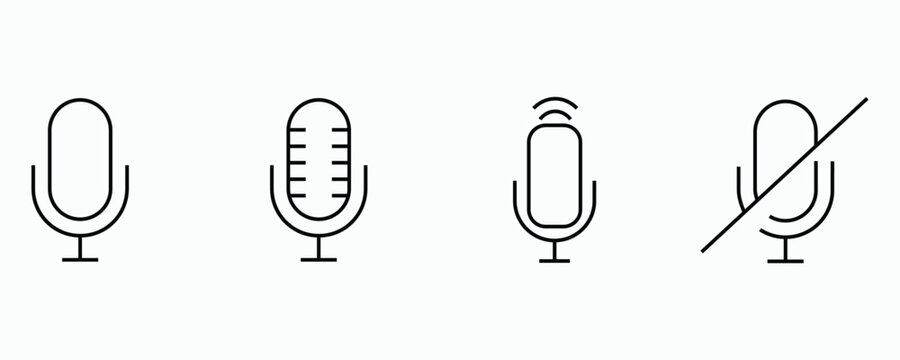 Minimalist microphone icon set black silhouette mic symbols voice recording audio sound podcast interview