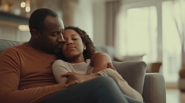 Woman comforting her partner at home, showing care and support after an argument or difficult news