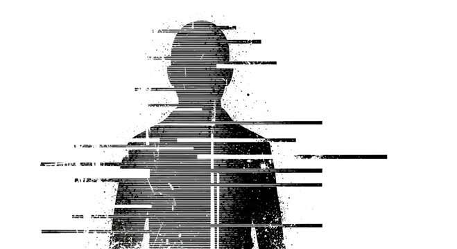 Distorted Silhouette of a Person with Glitch Effect