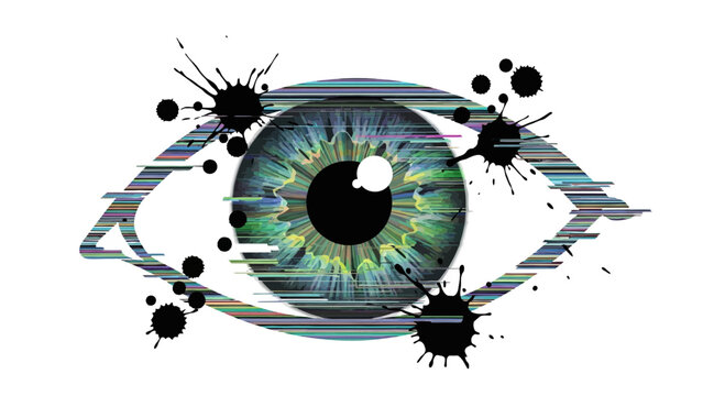 Glitch Eye with Ink Splatter
