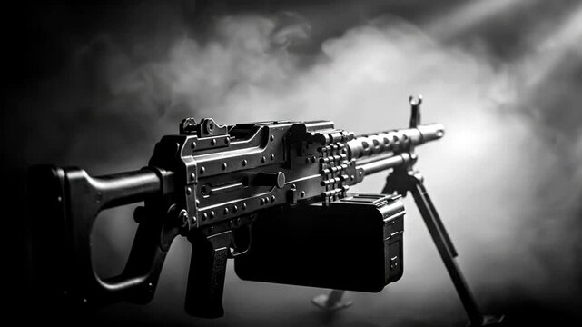 Machine gun on a tripod stand.