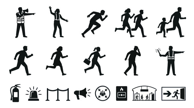 Emergency Safety Evacuation People and Public Icons Glyph Silhouettes