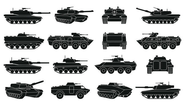Black and White Silhouettes of Military Tanks and Armored Vehicles