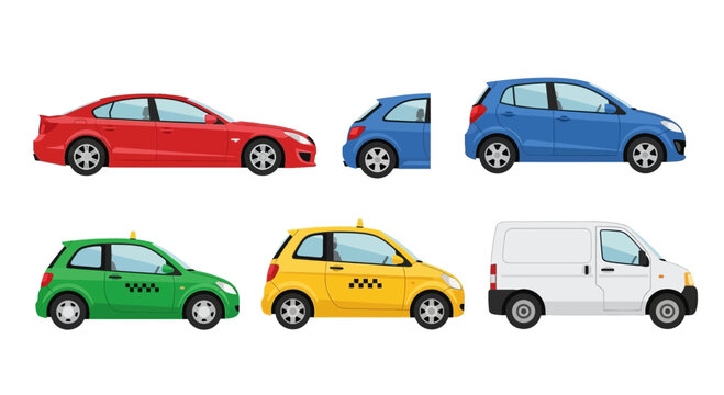 Various colorful car illustrations isolated on white background transportation concept