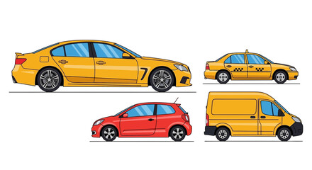 Naklejka premium Various colorful vehicle illustrations isolated on a white backdrop for transport concepts