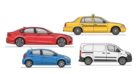 Naklejka premium Various colorful vehicle illustrations isolated on a white background