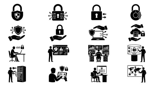 Cybersecurity Glyph Icons Set - Data Protection, Network Security  Privacy Vector Art