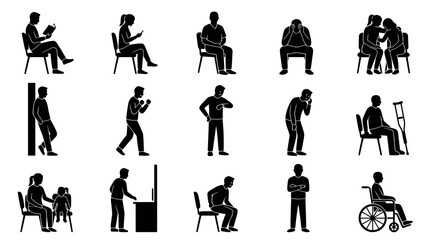 Obraz premium Diverse People Silhouettes - Sitting, Standing, Waiting, Injured, Wheelchair