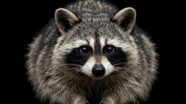 Close Up Portrait of a Raccoon Looking Around on Black Background