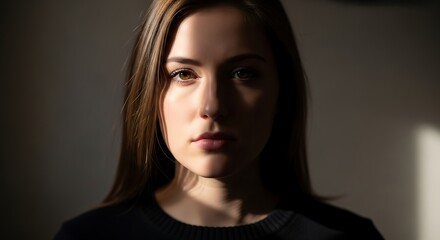Fototapeta premium Young woman with serious expression indoors.