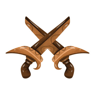 Crossed kris or keris vector illustration, hand drawn watercolor painting style, keris clip art, kris clipart, traditional indonesian kris dagger weapon with curved blade cultural heritage illustratio