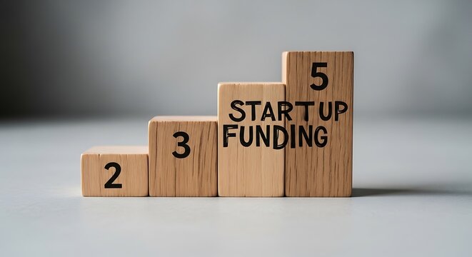 Wooden blocks represent startup funding growth.