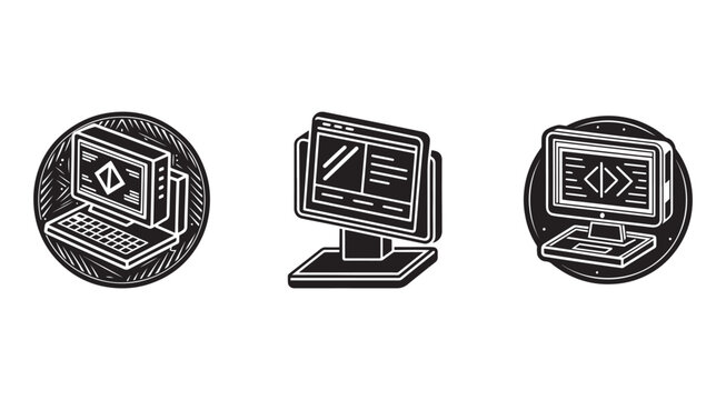 Computer coding web development programming technology icons  web design and coding concepts on computers and laptops