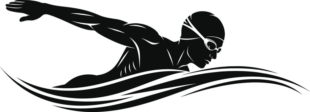 Swimmer in motion a black and white illustration of freestyle technique