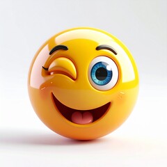 Fototapeta premium 3d yellow smiling emoji face with winking eye on white background